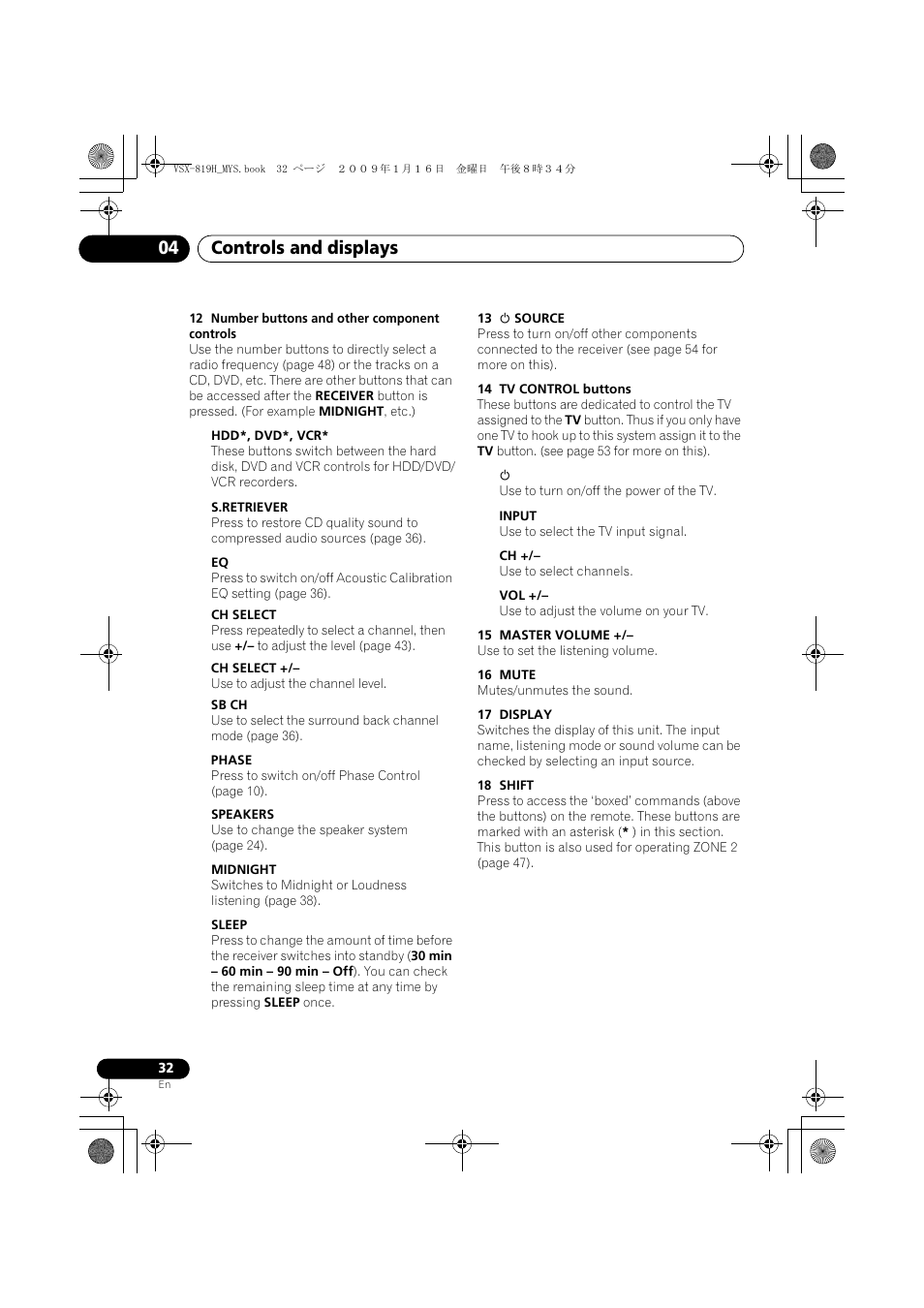 Controls and displays 04 | Pioneer VSX-819H-S User Manual | Page 32 / 212