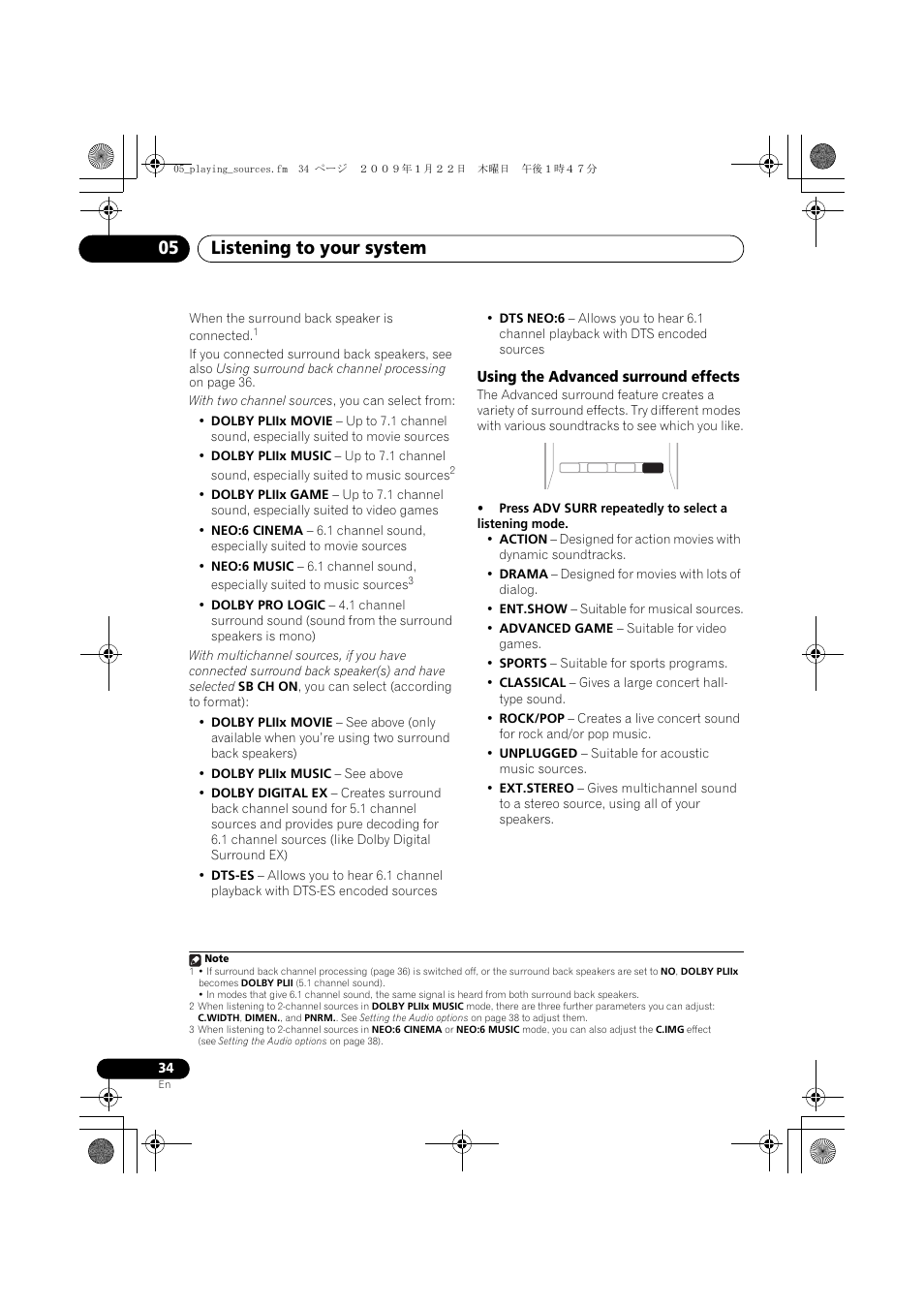 Using the advanced surround effects, Listening to your system 05 | Pioneer VSX-819H-S User Manual | Page 34 / 212