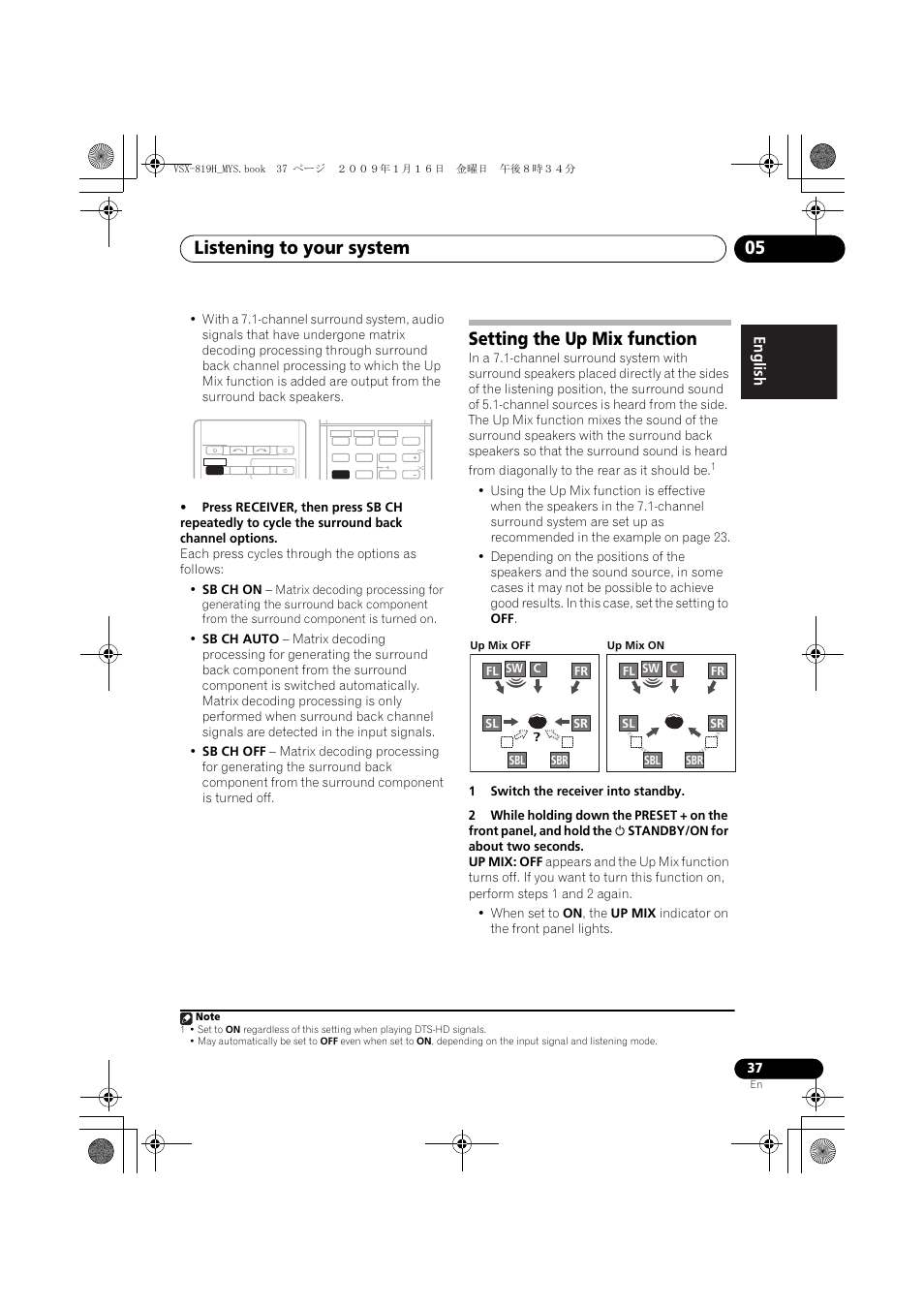 Setting the up mix function, Listening to your system 05 | Pioneer VSX-819H-S User Manual | Page 37 / 212