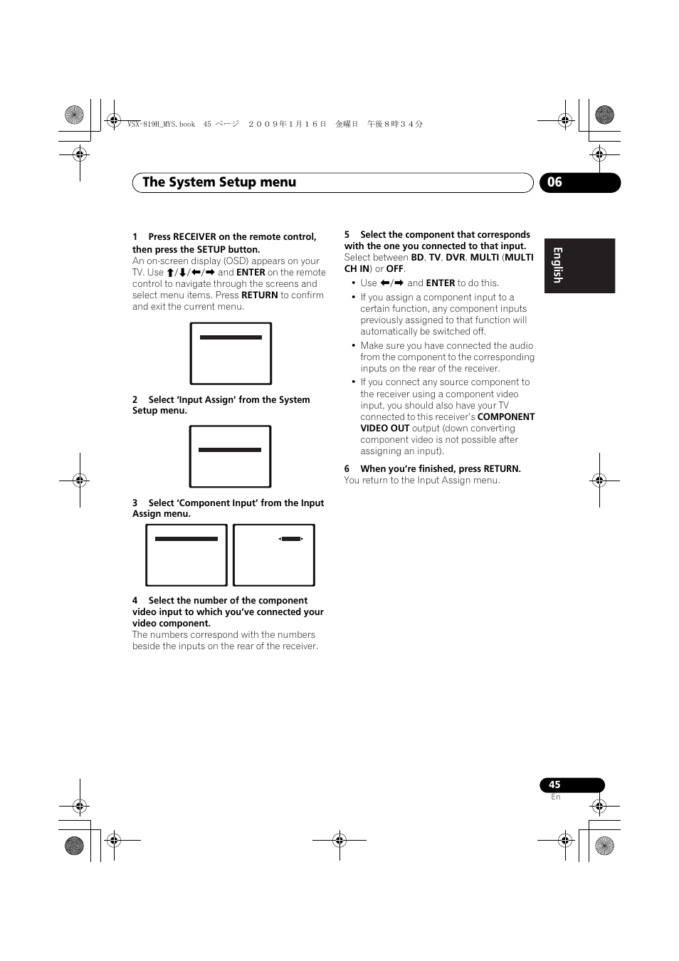 The system setup menu 06 | Pioneer VSX-819H-S User Manual | Page 45 / 212