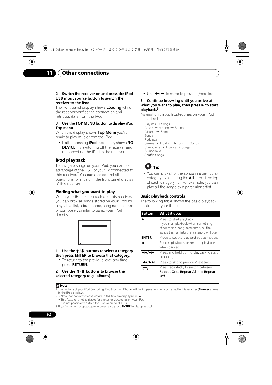Ipod playback, Other connections 11 | Pioneer VSX-819H-S User Manual | Page 62 / 212