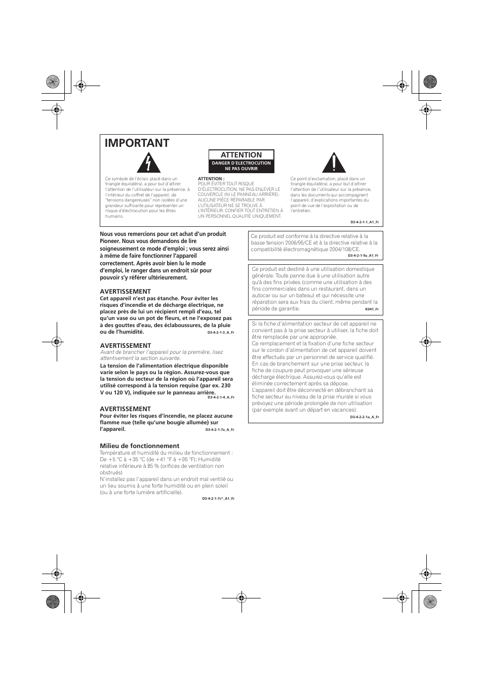 Important, Attention | Pioneer VSX-819H-S User Manual | Page 72 / 212