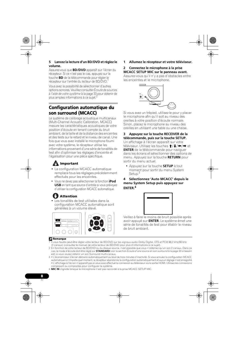 Configuration automatique du son surround (mcacc), Master volume mcacc setup mic enter r dio | Pioneer VSX-819H-S User Manual | Page 78 / 212