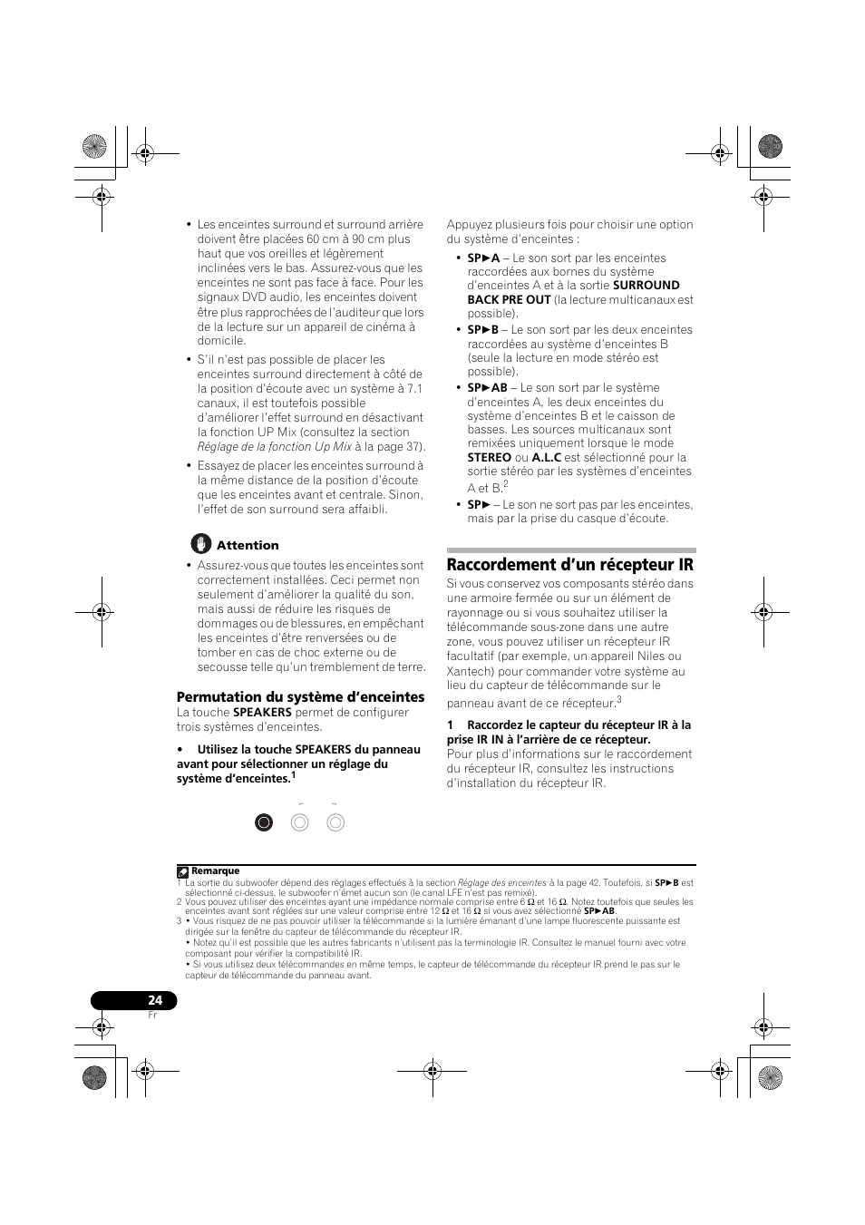 Permutation du système d’enceintes, Raccordement d’un récepteur ir | Pioneer VSX-819H-S User Manual | Page 94 / 212