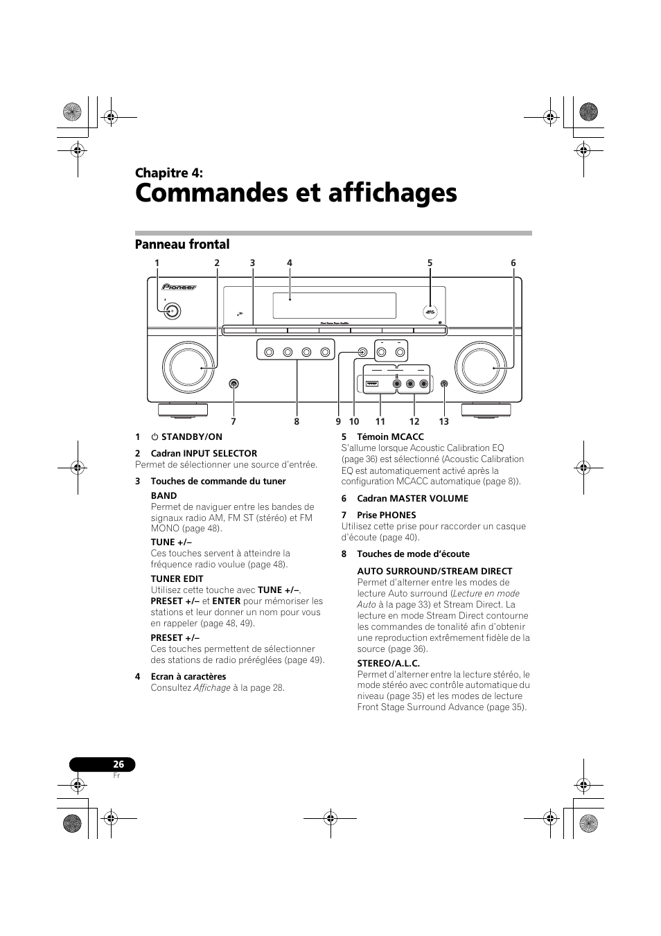 Commandes et affichages, Panneau frontal, Chapitre 4 | Pioneer VSX-819H-S User Manual | Page 96 / 212