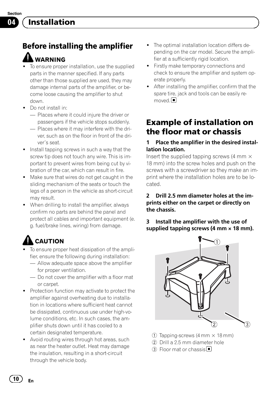 Before installing the amplifier, 04 installation | Pioneer GM-3500T User Manual | Page 10 / 84