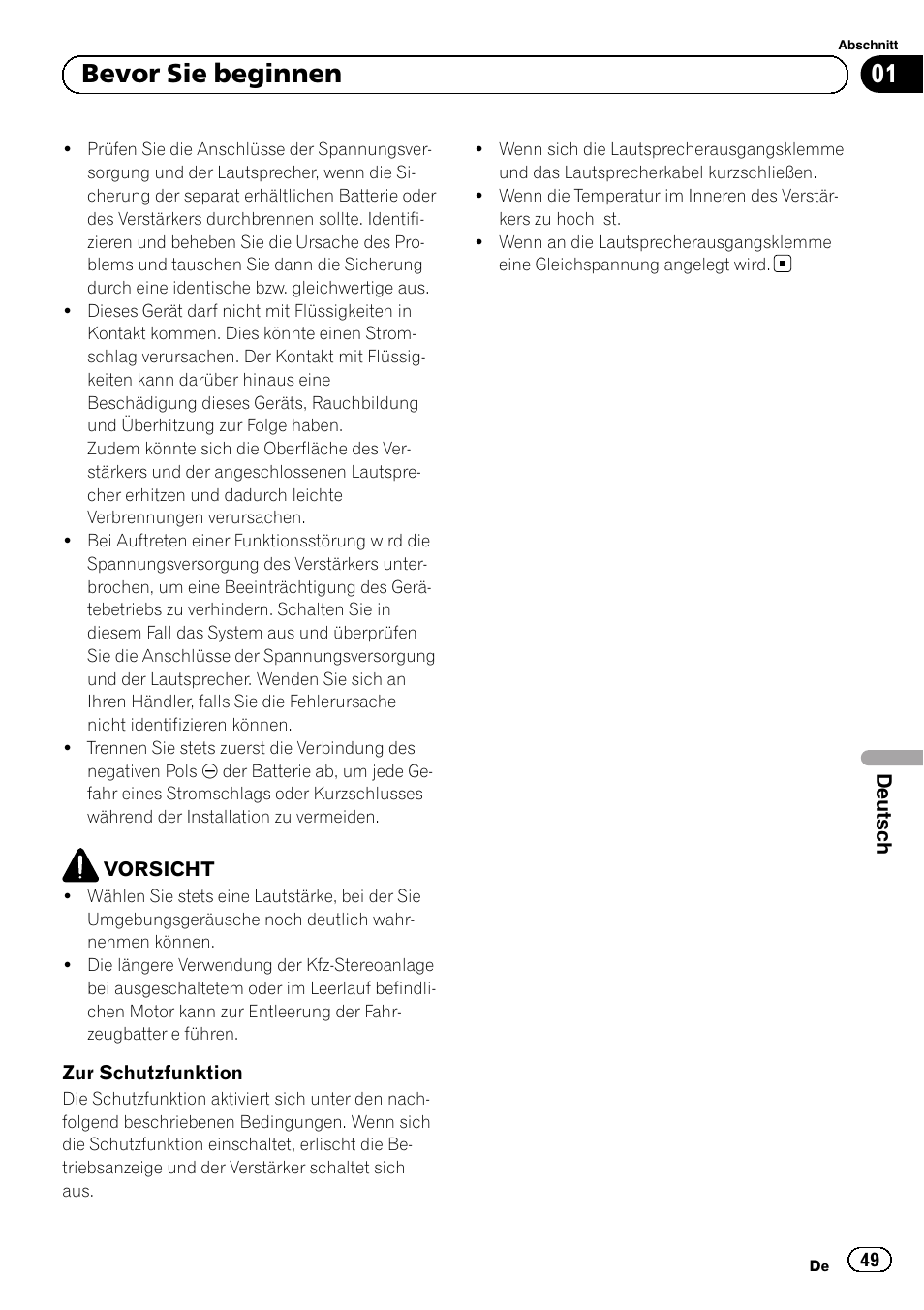 01 bevor sie beginnen | Pioneer GM-3500T User Manual | Page 49 / 84