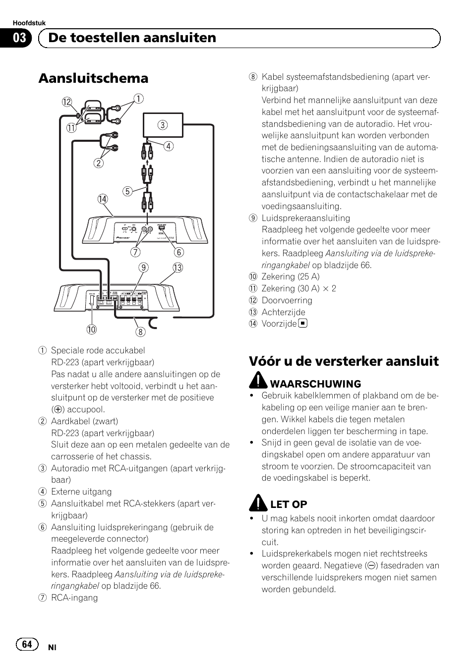 Aansluitschema, Vóór u de versterker aansluit, 03 de toestellen aansluiten | Pioneer GM-3500T User Manual | Page 64 / 84