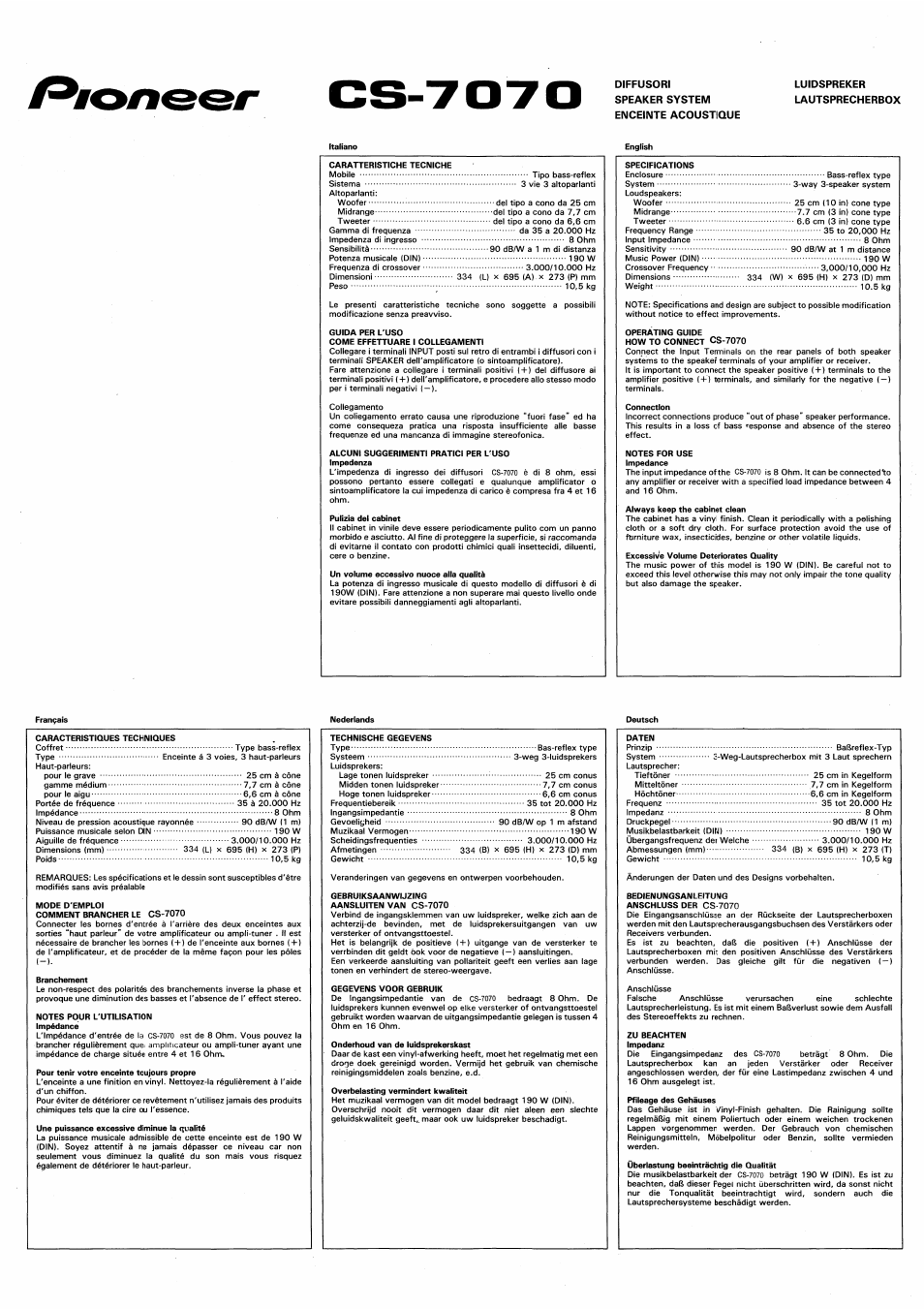 Pioneer CS-7070 User Manual | Page 2 / 2