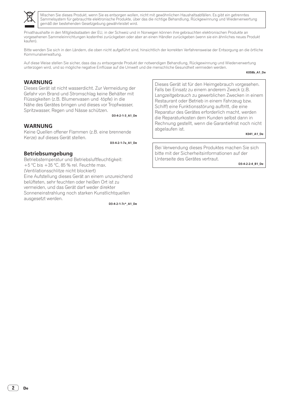 Dj controller, Vor gebrauch lesen (wichtig)/kurzanleitung, Warnung | Betriebsumgebung | Pioneer DDJ-SR User Manual | Page 32 / 68