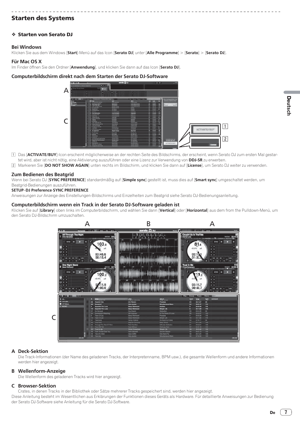 Ac b, Starten des systems | Pioneer DDJ-SR User Manual | Page 37 / 68