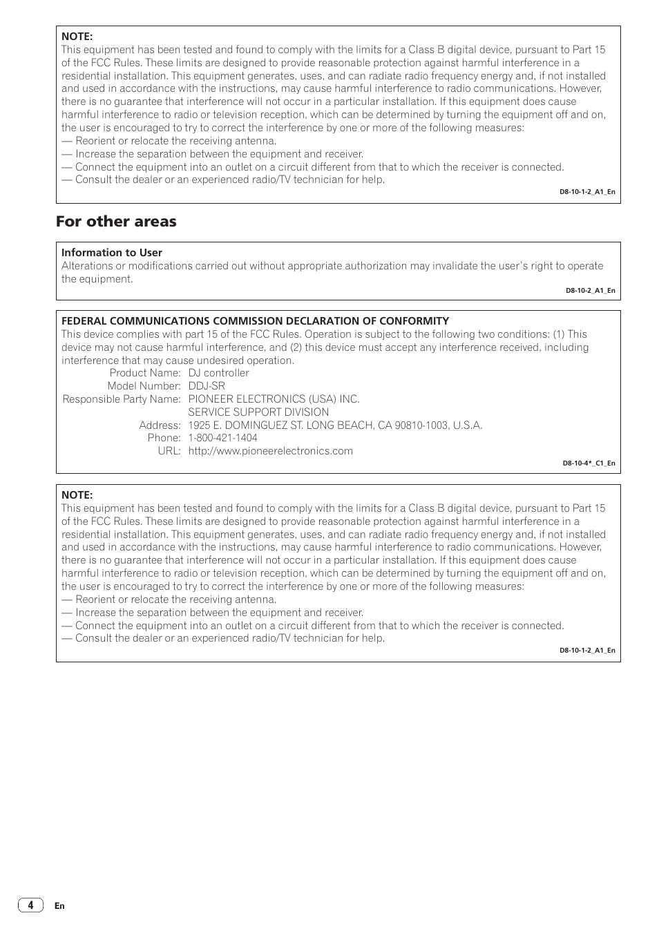For other areas | Pioneer DDJ-SR User Manual | Page 4 / 68