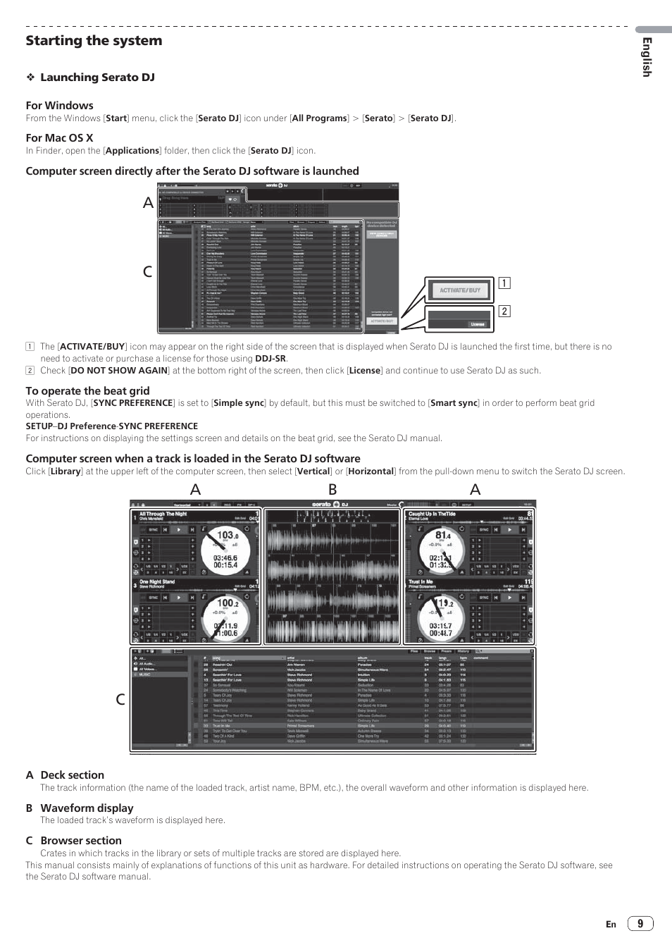 Ac b, Starting the system | Pioneer DDJ-SR User Manual | Page 9 / 68