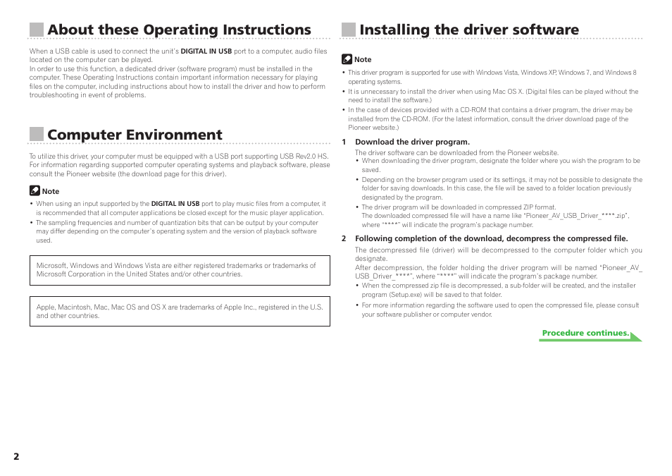 About these operating instructions, Computer environment, Installing the driver software | Pioneer N-50-K User Manual | Page 2 / 21