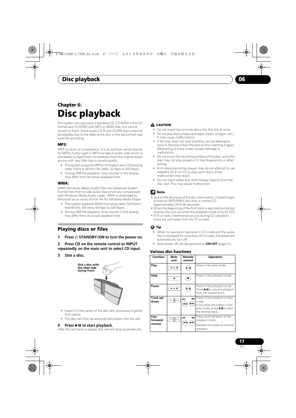 06 disc playback, Playing discs or files, Disc playback | Disc playback 06, Chapter 6 | Pioneer X-SMC11DAB-S User Manual | Page 17 / 32