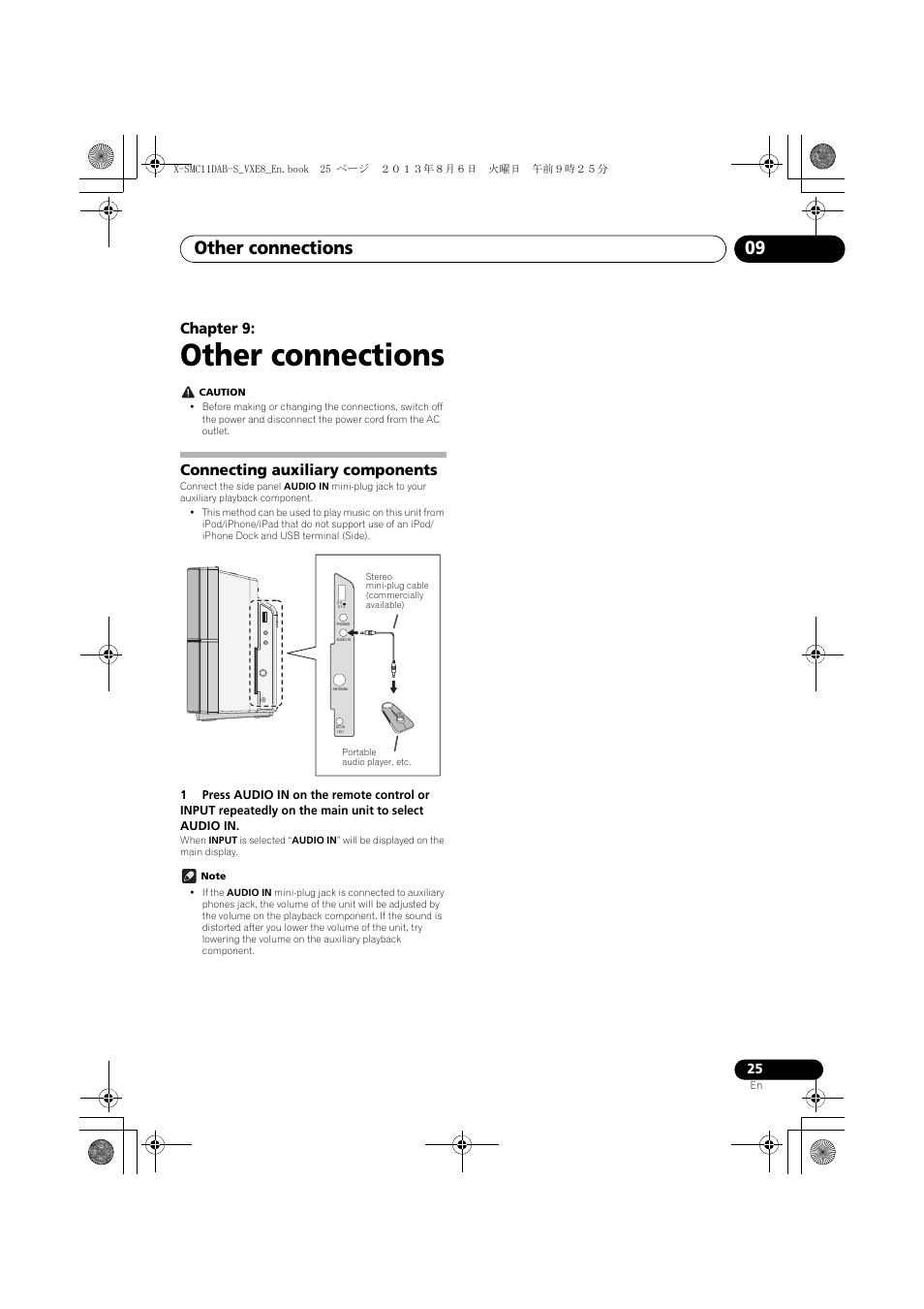 09 other connections, Connecting auxiliary components, Other connections | Other connections 09, Chapter 9 | Pioneer X-SMC11DAB-S User Manual | Page 25 / 32