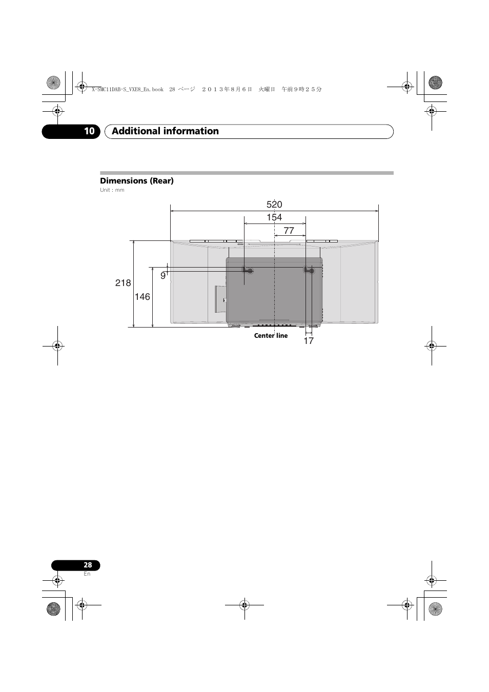 Dimensions (rear) | Pioneer X-SMC11DAB-S User Manual | Page 28 / 32
