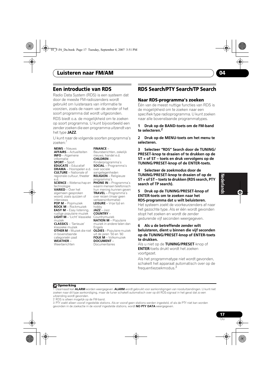 Een introductie van rds, Rds search/pty search/tp search, Luisteren naar fm/am 04 | Pioneer F-F6-J User Manual | Page 107 / 182