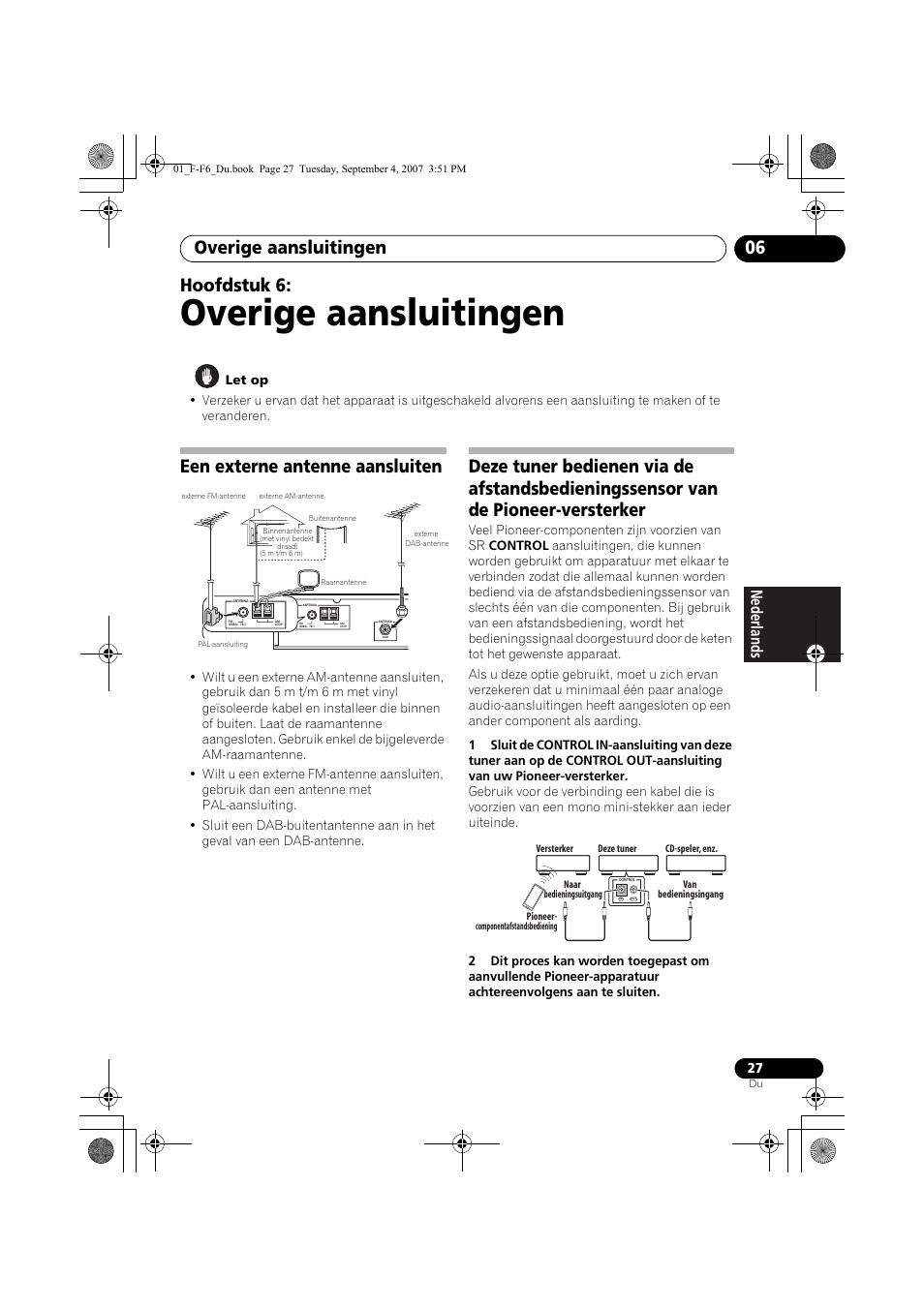 06 overige aansluitingen, Een externe antenne aansluiten, Overige aansluitingen | Overige aansluitingen 06, Hoofdstuk 6 | Pioneer F-F6-J User Manual | Page 117 / 182