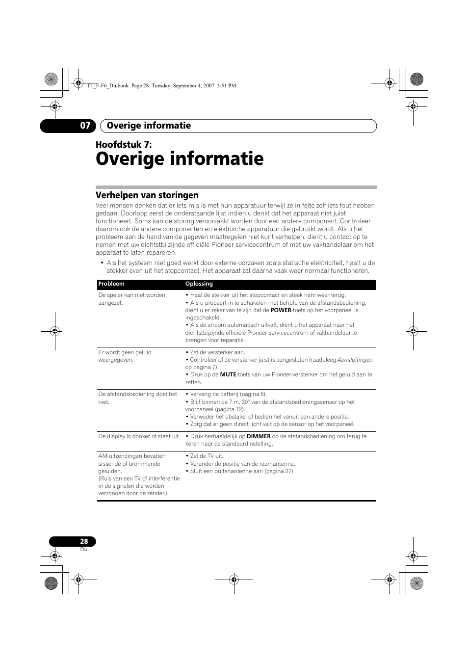 07 overige informatie, Verhelpen van storingen, Overige informatie | Overige informatie 07, Hoofdstuk 7 | Pioneer F-F6-J User Manual | Page 118 / 182
