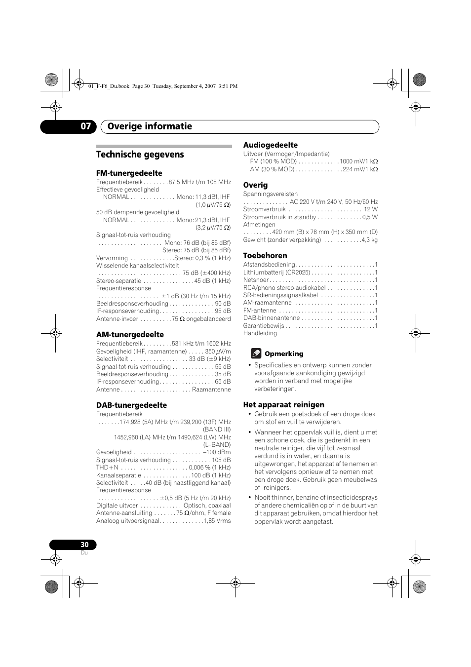 Technische gegevens, Overige informatie 07 | Pioneer F-F6-J User Manual | Page 120 / 182