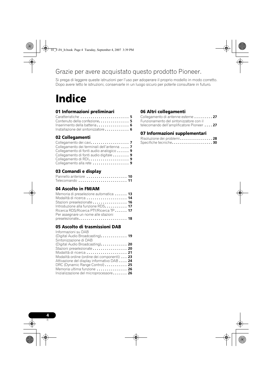 Sintonizzatore dab/fm/am, Indice | Pioneer F-F6-J User Manual | Page 124 / 182