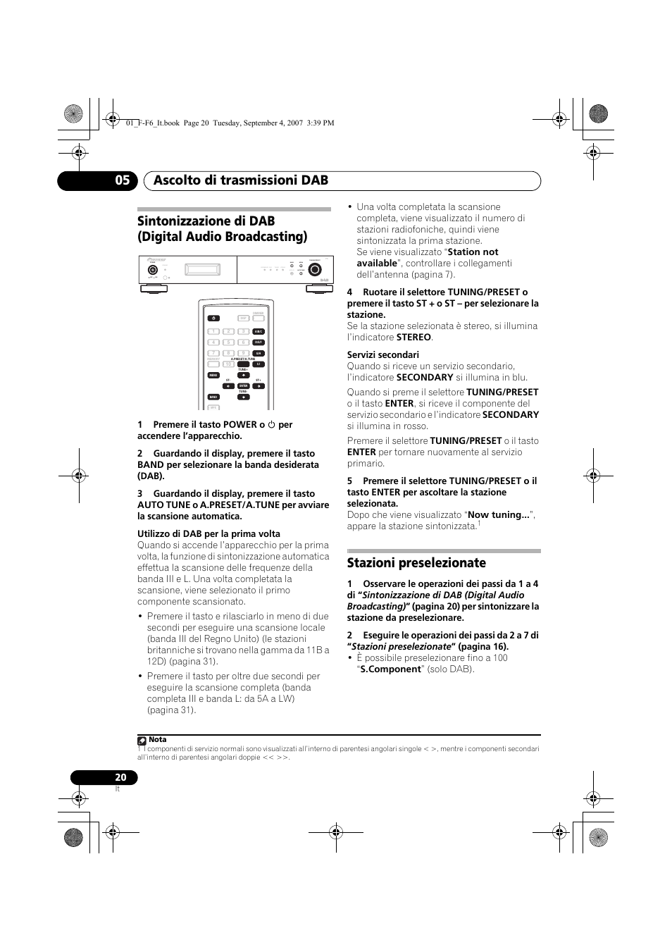 Stazioni preselezionate, Ascolto di trasmissioni dab 05, Standby | Pioneer F-F6-J User Manual | Page 140 / 182