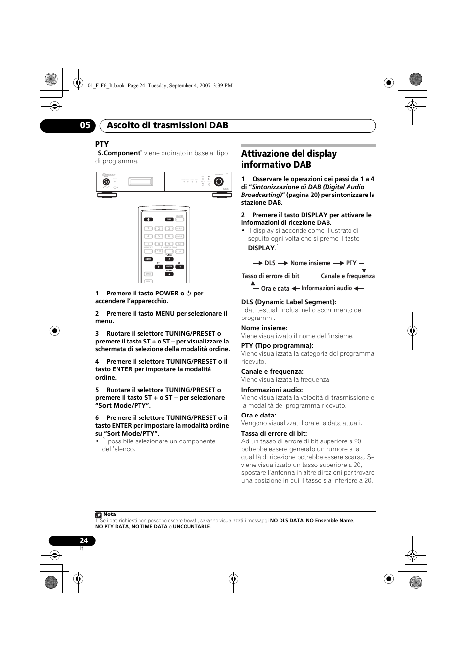 Attivazione del display informativo dab, Ascolto di trasmissioni dab 05, Standby | Pioneer F-F6-J User Manual | Page 144 / 182