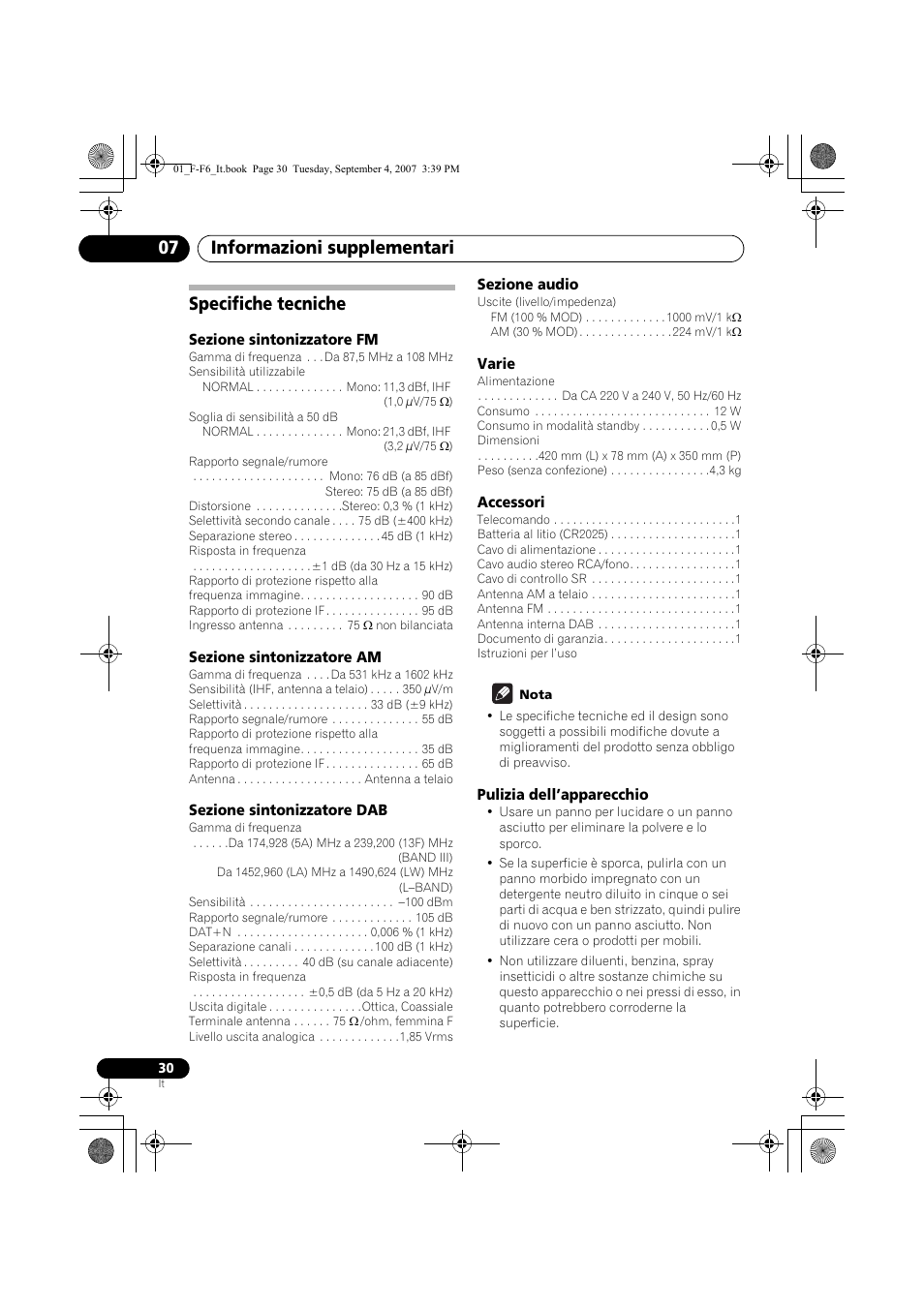 Specifiche tecniche, Informazioni supplementari 07 | Pioneer F-F6-J User Manual | Page 150 / 182