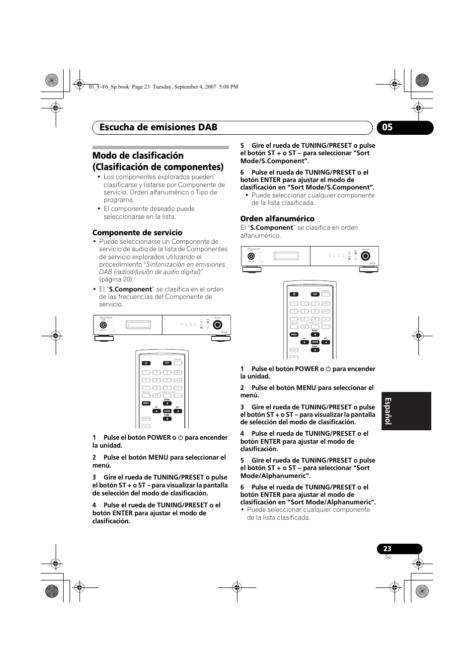 Escucha de emisiones dab 05, Componente de servicio, Orden alfanumérico | Standby | Pioneer F-F6-J User Manual | Page 173 / 182