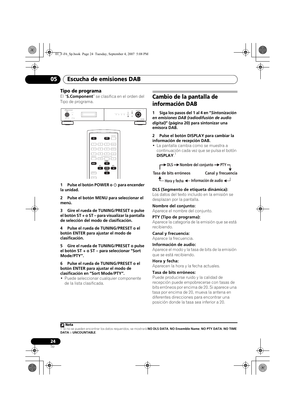 Cambio de la pantalla de información dab, Escucha de emisiones dab 05, Tipo de programa | Standby | Pioneer F-F6-J User Manual | Page 174 / 182