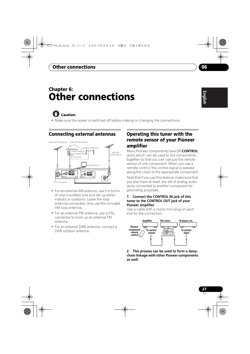 06 other connections, Connecting external antennas, Other connections | Other connections 06, Chapter 6 | Pioneer F-F6-J User Manual | Page 27 / 182