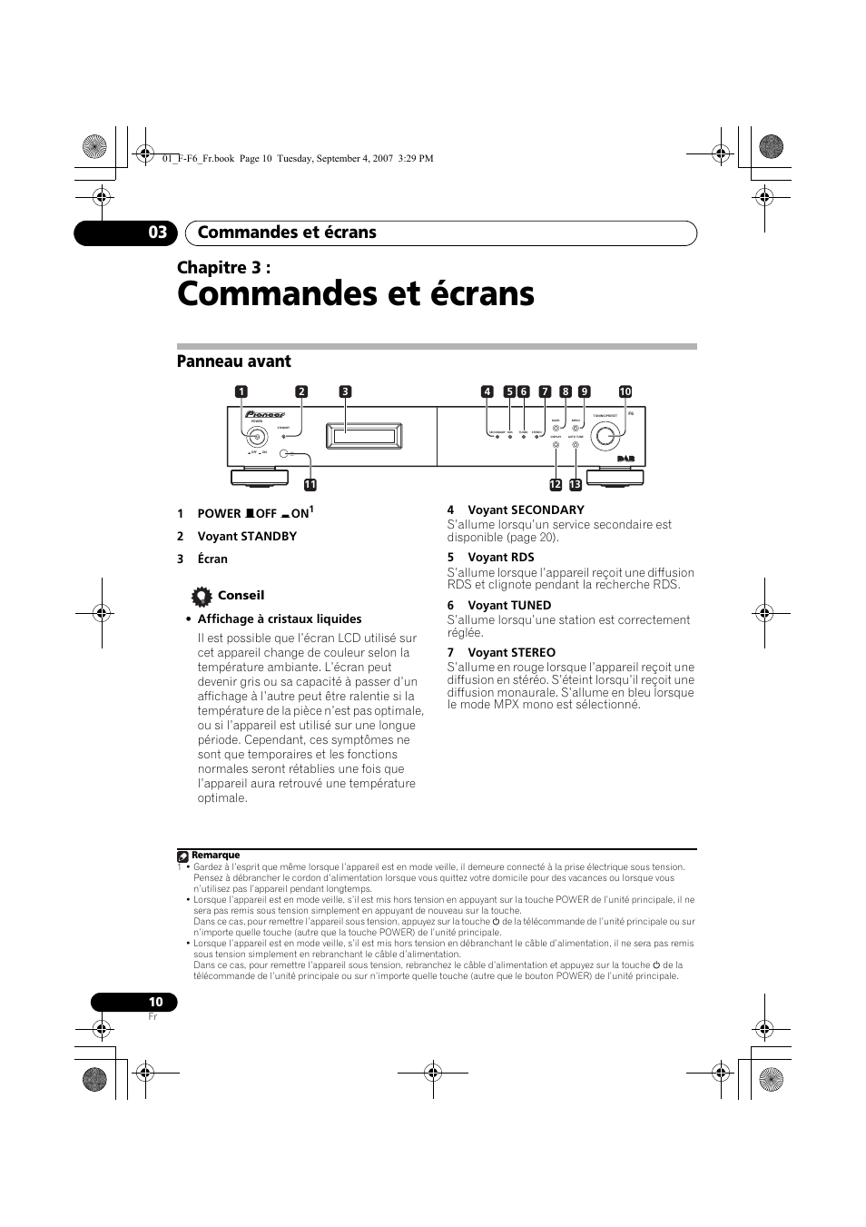 03 commandes et écrans, Panneau avant, Commandes et écrans | Commandes et écrans 03, Chapitre 3 | Pioneer F-F6-J User Manual | Page 40 / 182
