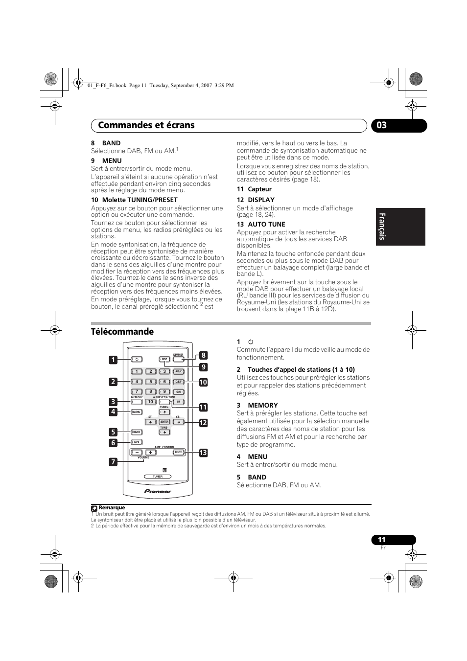 Télécommande, Commandes et écrans 03 | Pioneer F-F6-J User Manual | Page 41 / 182