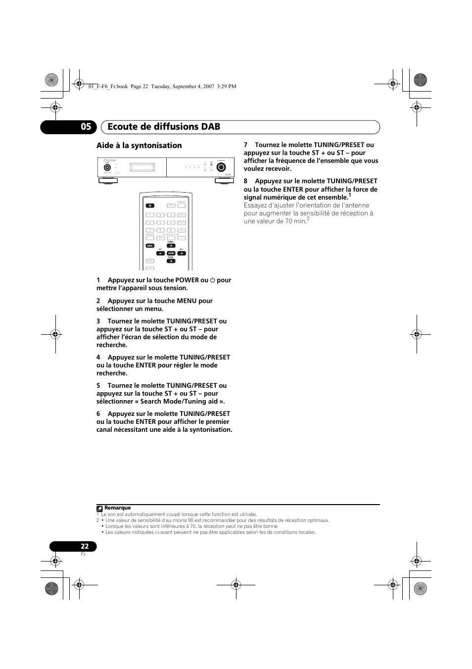 Ecoute de diffusions dab 05, Aide à la syntonisation, Standby | Pioneer F-F6-J User Manual | Page 52 / 182