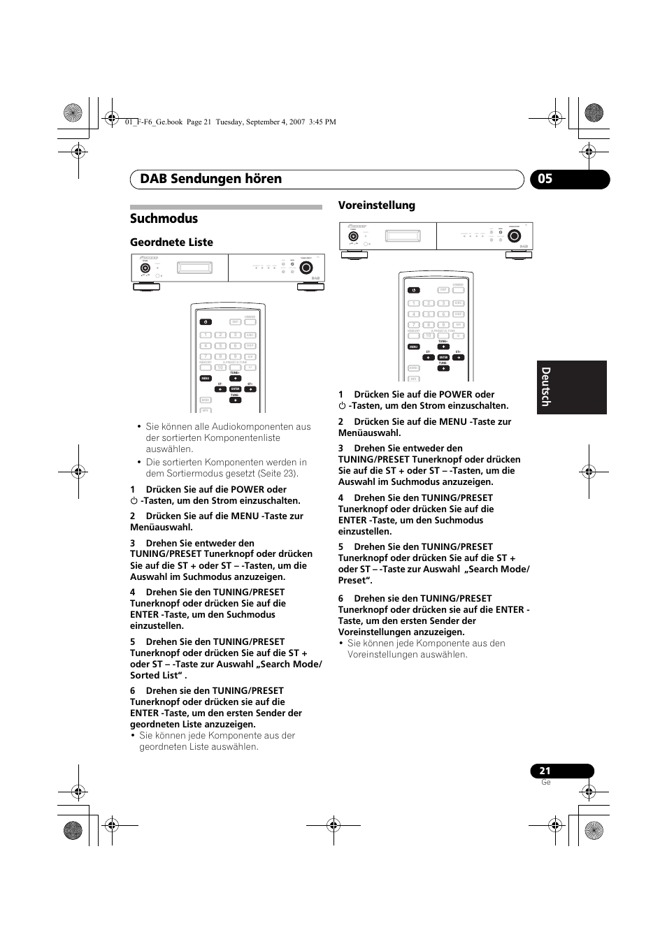 Suchmodus, Dab sendungen hören 05, Geordnete liste | Voreinstellung, Standby | Pioneer F-F6-J User Manual | Page 81 / 182