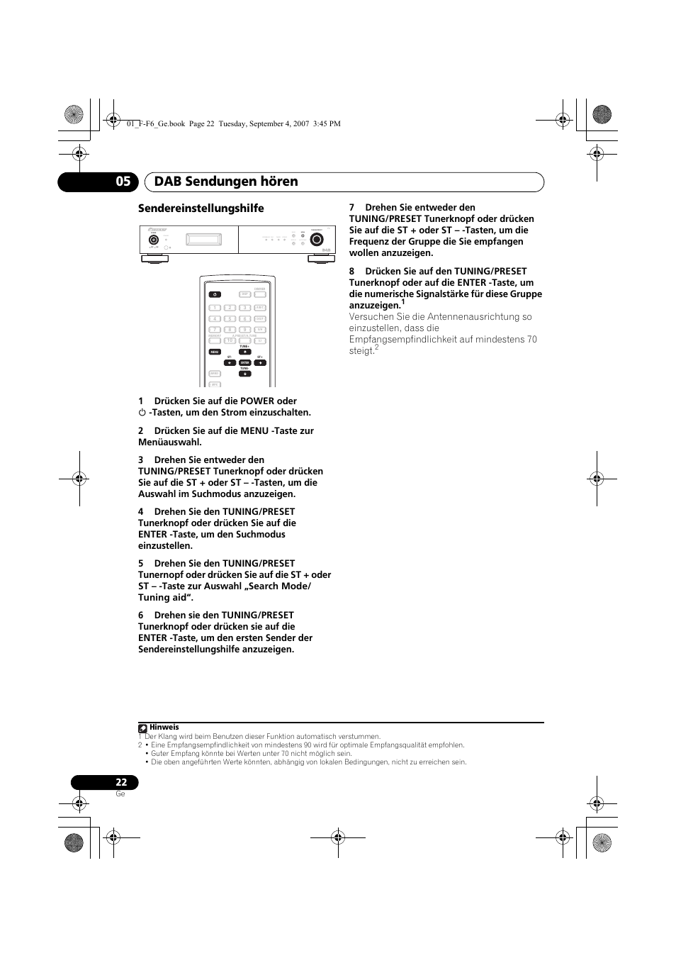 Dab sendungen hören 05, Sendereinstellungshilfe, Standby | Pioneer F-F6-J User Manual | Page 82 / 182