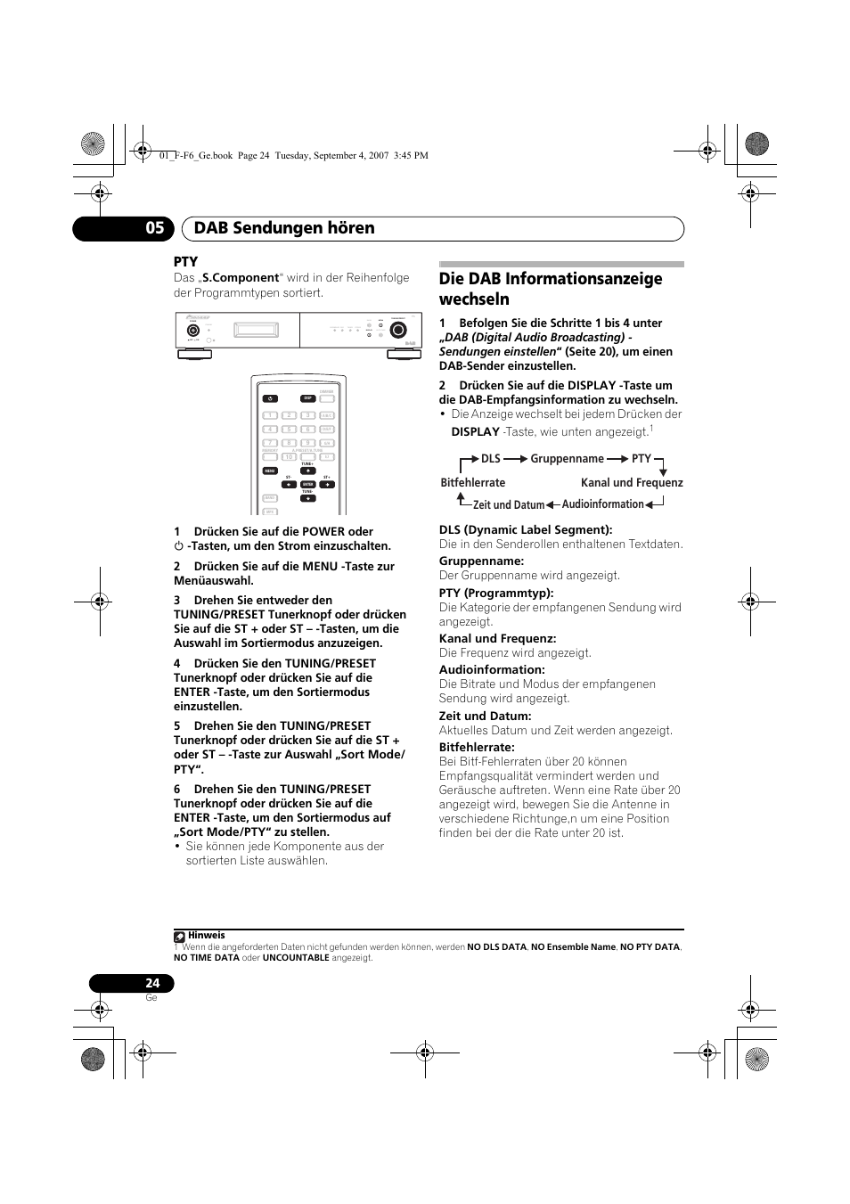 Die dab informationsanzeige wechseln, Dab sendungen hören 05, Standby | Pioneer F-F6-J User Manual | Page 84 / 182