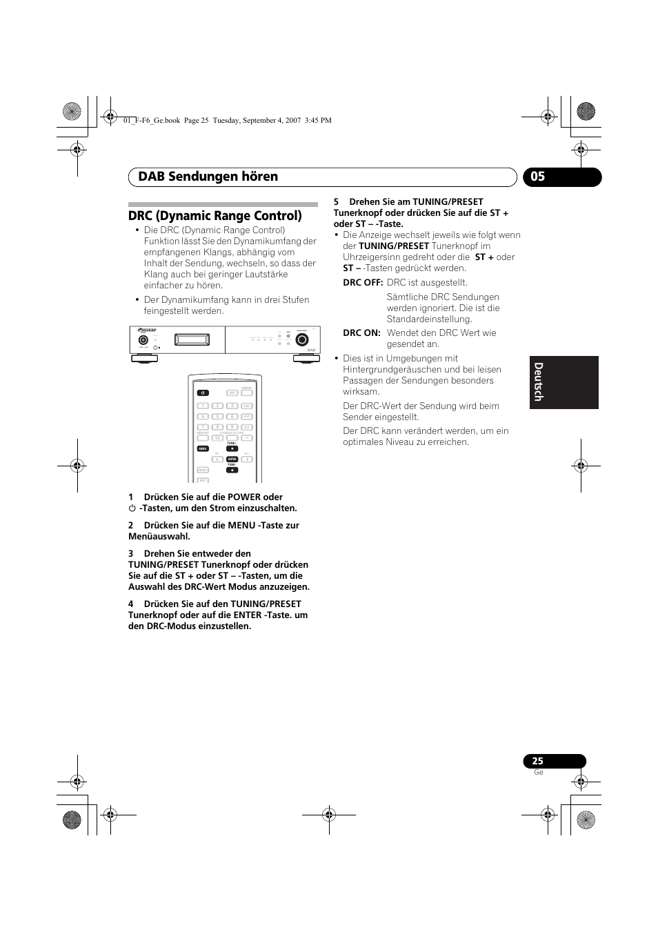 Drc (dynamic range control), Dab sendungen hören 05, Standby | Pioneer F-F6-J User Manual | Page 85 / 182