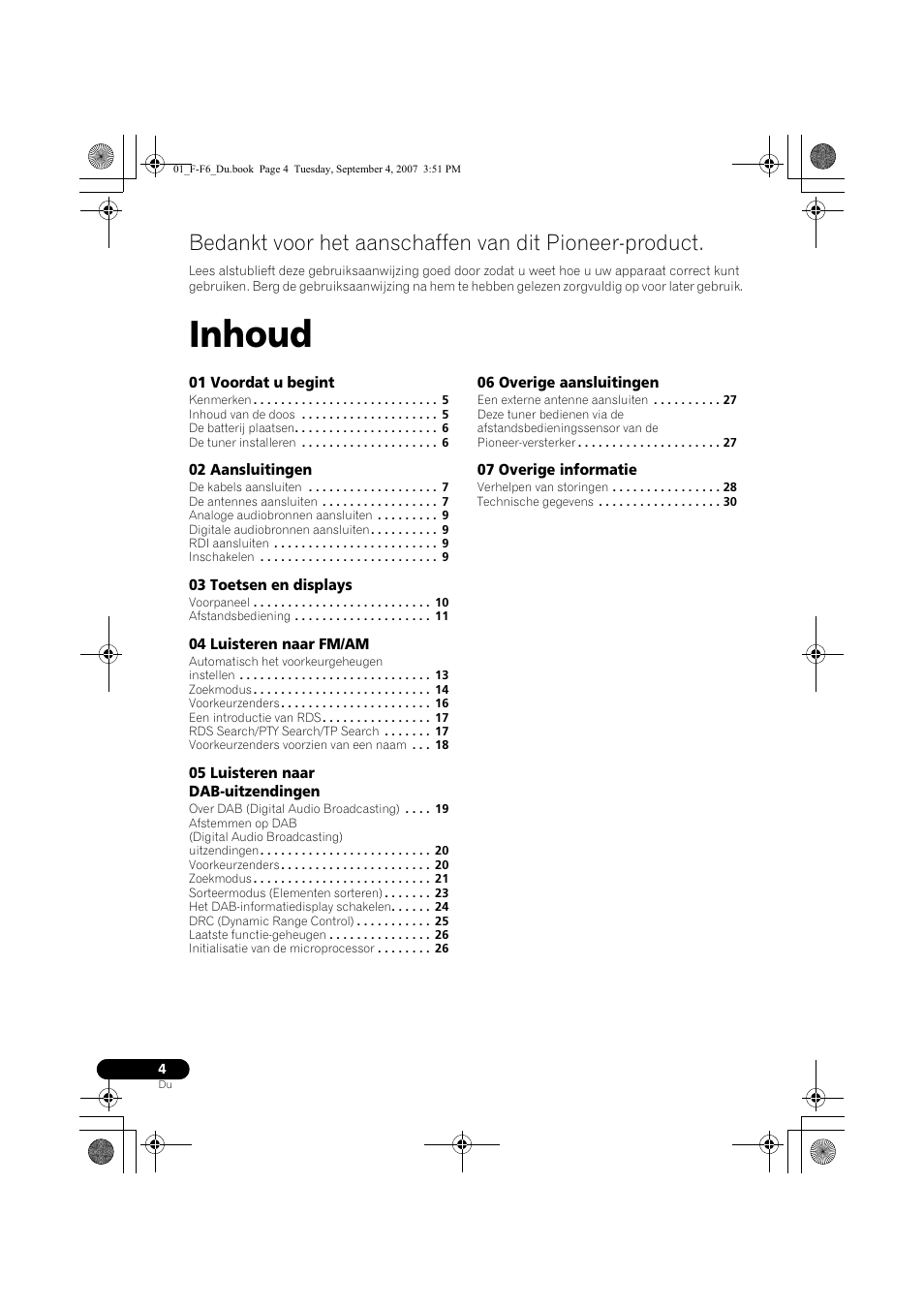 Dab/fm/am-tuner, Inhoud | Pioneer F-F6-J User Manual | Page 94 / 182