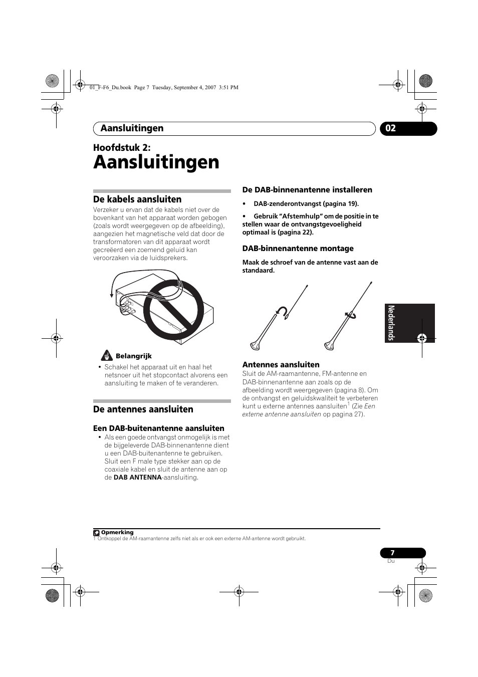 02 aansluitingen, De kabels aansluiten, De antennes aansluiten | Aansluitingen, Aansluitingen 02, Hoofdstuk 2 | Pioneer F-F6-J User Manual | Page 97 / 182