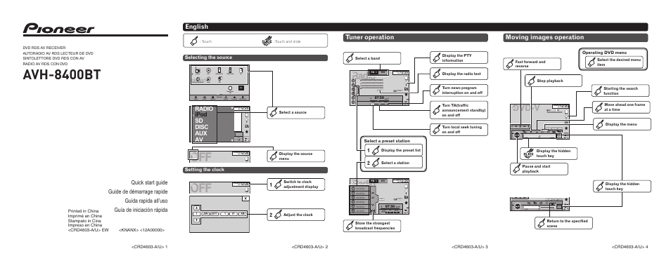 Pioneer AVH-8400BT User Manual | 8 pages