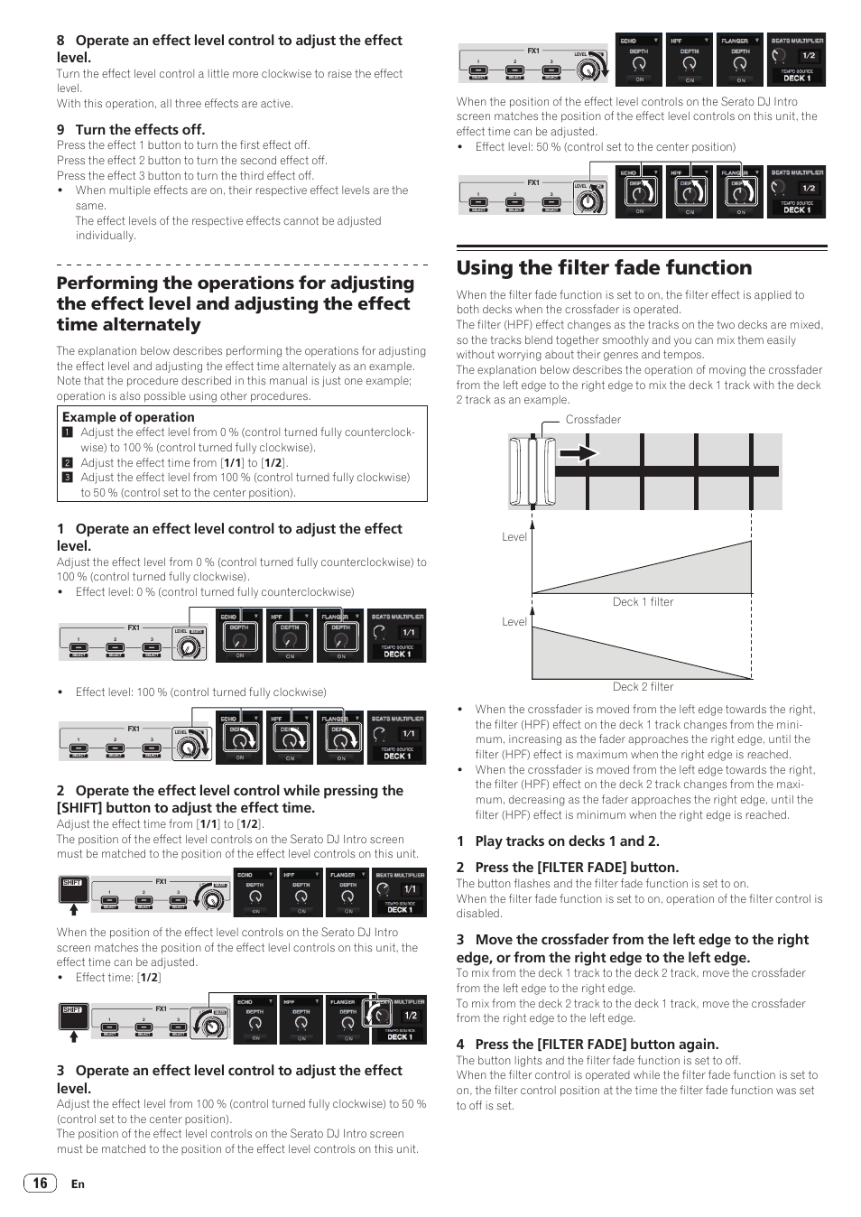 Using the filter fade function, 9 turn the effects off, 4 press the [filter fade] button again | Example of operation | Pioneer DDJ-SB User Manual | Page 16 / 22