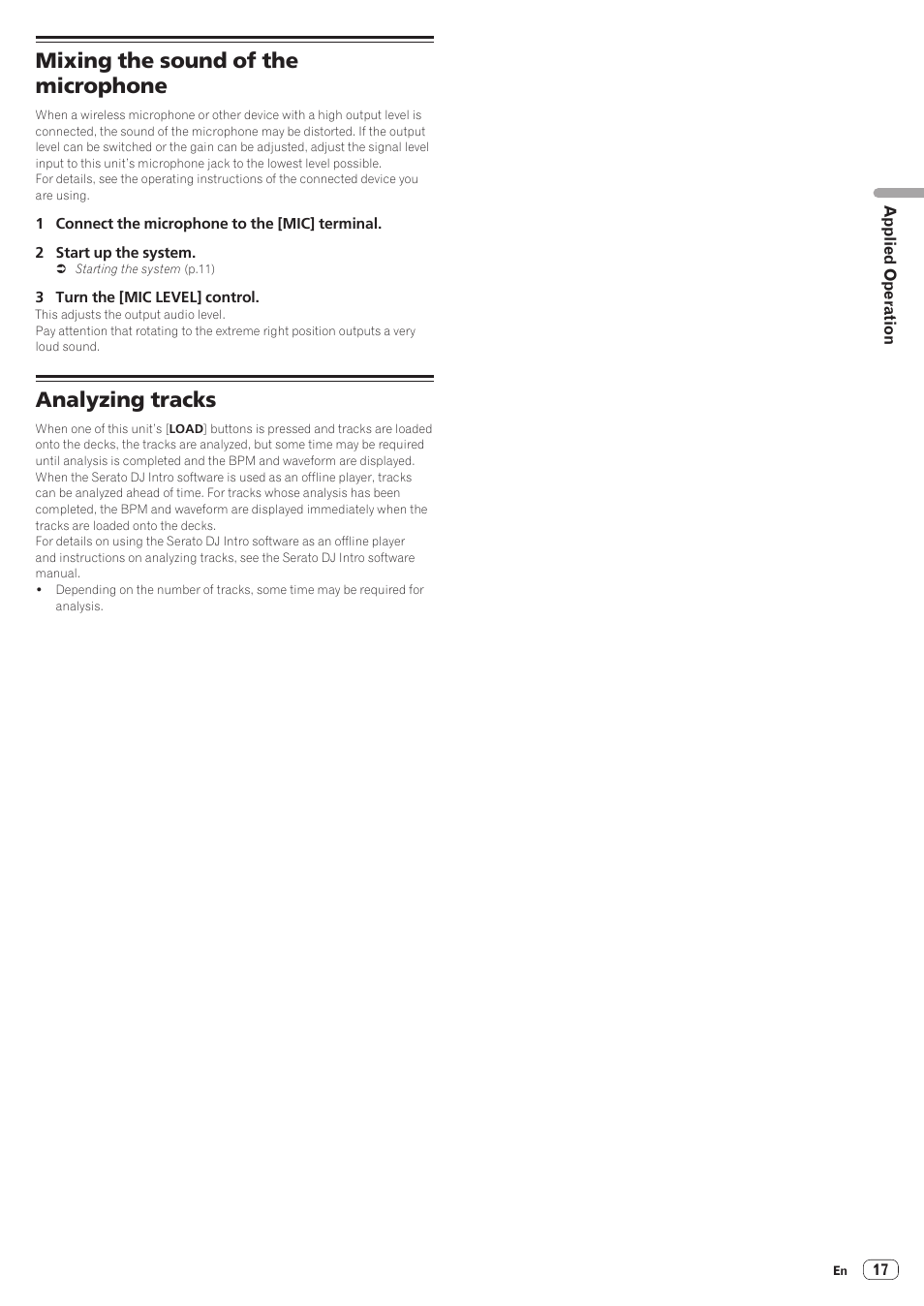 Mixing the sound of the microphone, Analyzing tracks | Pioneer DDJ-SB User Manual | Page 17 / 22