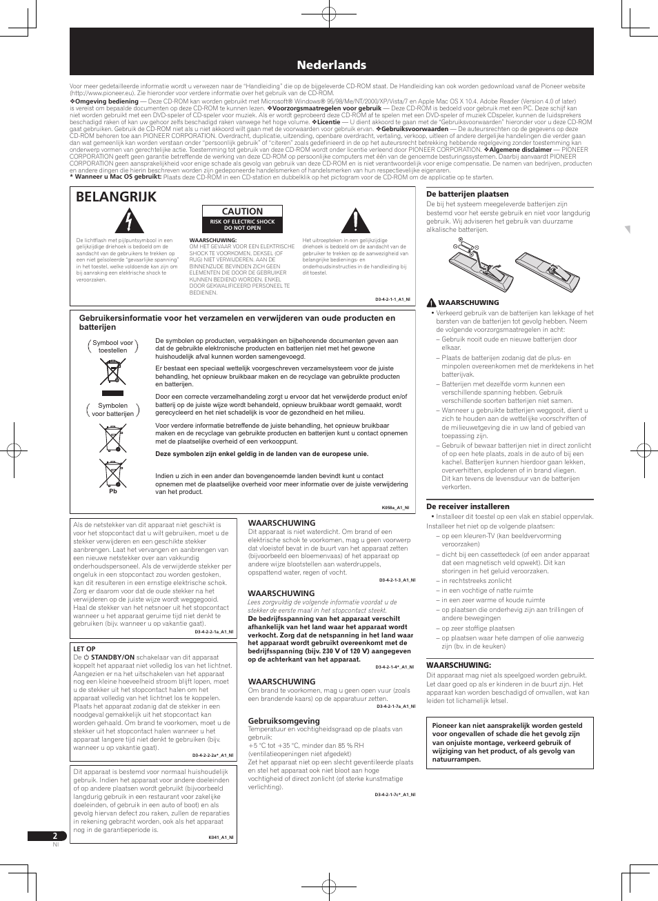 Snelstartgids, Home theatre-pakket, Belangrijk | Nederlands, Caution | Pioneer HTP-070 User Manual | Page 14 / 28
