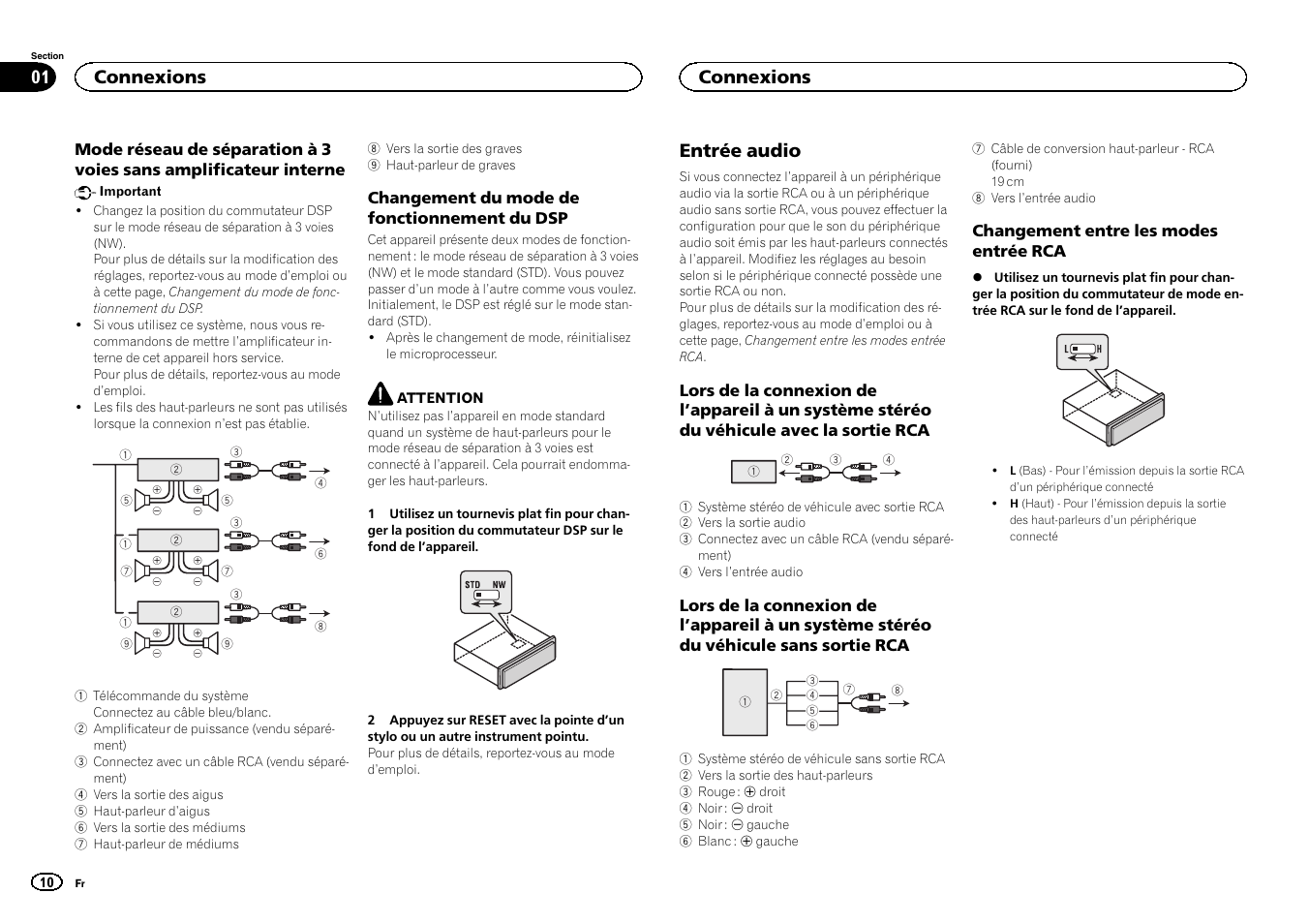 Entrée audio, Connexions | Pioneer DEH-80PRS User Manual | Page 10 / 44