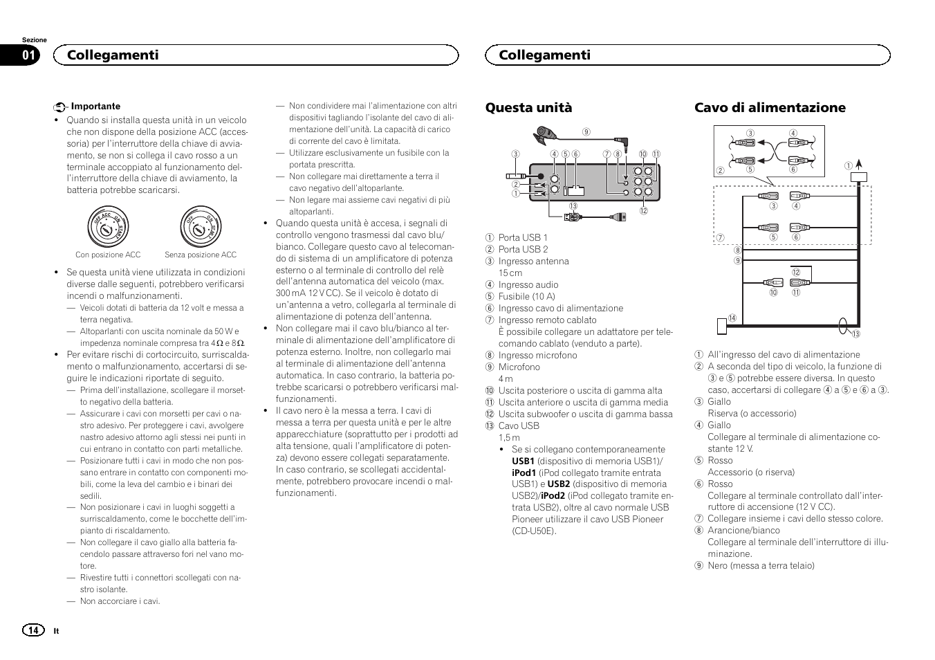 Italiano, Questa unità, Cavo di alimentazione | Collegamenti | Pioneer DEH-80PRS User Manual | Page 14 / 44