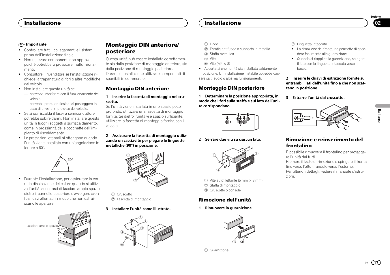 Montaggio din anteriore/ posteriore, Installazione | Pioneer DEH-80PRS User Manual | Page 17 / 44