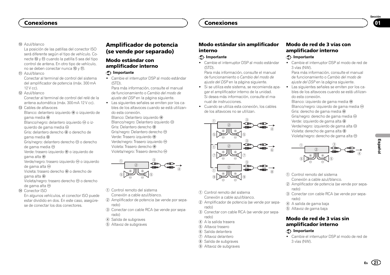 Amplificador de potencia (se vende por separado), Conexiones | Pioneer DEH-80PRS User Manual | Page 21 / 44