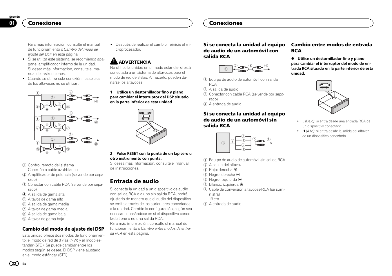 Entrada de audio, Conexiones | Pioneer DEH-80PRS User Manual | Page 22 / 44